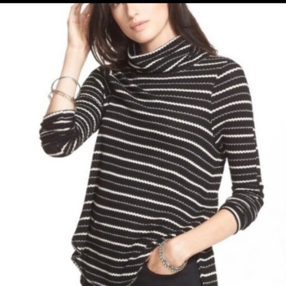 Striped Black & White Cowl Neck Sweater